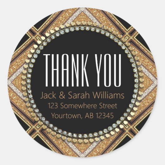 スクアザ – Dアートデコゴールドブラックサンキューラウンド ラウンドシール (正面)
