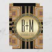 スクアジアートデコ金ゴールドブラックカクテルパーティー 招待状 (正面/裏面)