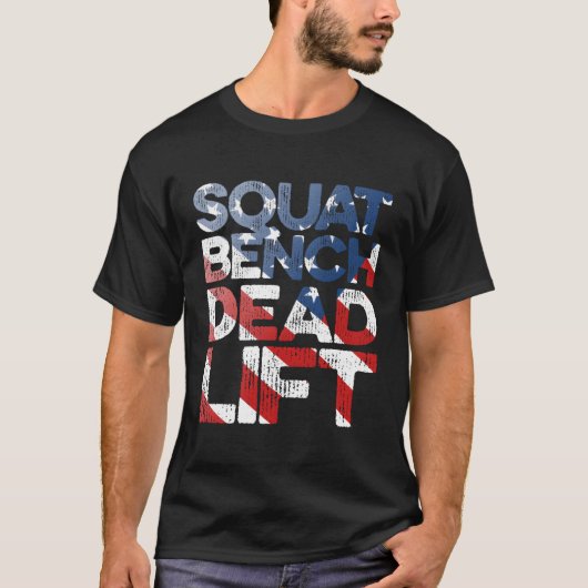 スクアットベンチデッドリフト米国重量訓練用国旗 Tシャツ (正面)