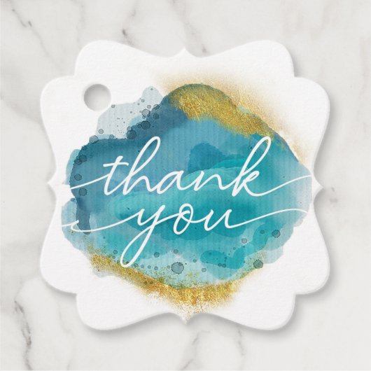 スクアファンシーアクア金ゴールド感謝していビーチユーメッセージカード フェイバータグ (正面)