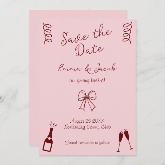 スクイお洒落グル予測できなークピンク日付を保存 招待状 (正面/裏面)