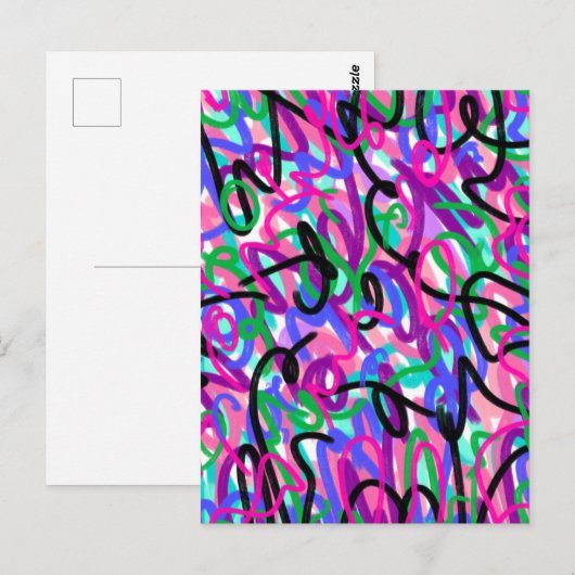 スクイグカラフルル抽象芸術アート ポストカード (正面/裏面)