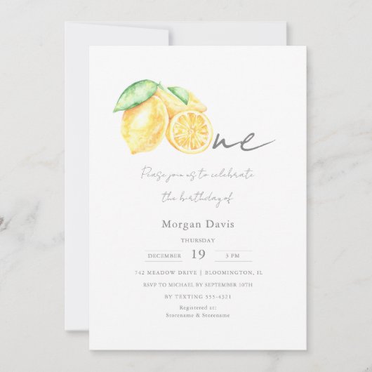 スクイズレモンシトラスサマーベビーファースト誕生日 招待状 (正面)