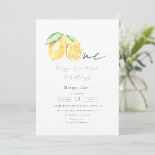 スクイズレモンシトラスサマーベビーファースト誕生日 招待状 (スタンド正面)