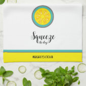 スクイーズザデイかわいいレモンティール(緑がかった色)フルーツパン キッチンタオル (折り畳み)