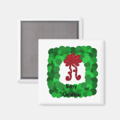 スクウェアエレガントグリーンクリスマスリース マグネット (正面/裏面)