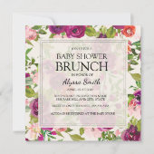 スクウェアエレガントピンクパープルフローラベビーシャワー 招待状 (正面)