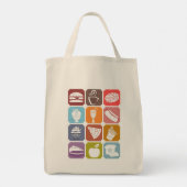 スクウェアカラフルグルメ用おいしいフードシルエット トートバッグ (裏面)