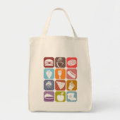 スクウェアカラフルグルメ用おいしいフードシルエット トートバッグ (正面)