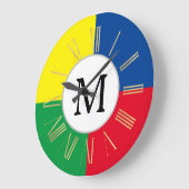 スクウェアカラフルズカスタムモノグラムイニシャル ラージ壁時計 (傾斜)
