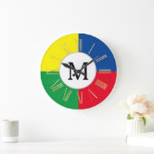 スクウェアカラフルズカスタムモノグラムイニシャル ラージ壁時計 (ホーム)