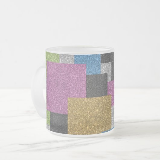 スクウェアクールシェイプ抽象芸術アートグリッターの輝き フロストグラスマグカップ (正面左)