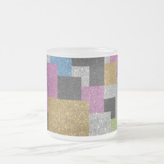 スクウェアクールシェイプ抽象芸術アートグリッターの輝き フロストグラスマグカップ (中央)