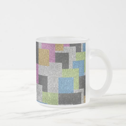 スクウェアクールシェイプ抽象芸術アートグリッターの輝き フロストグラスマグカップ (右)