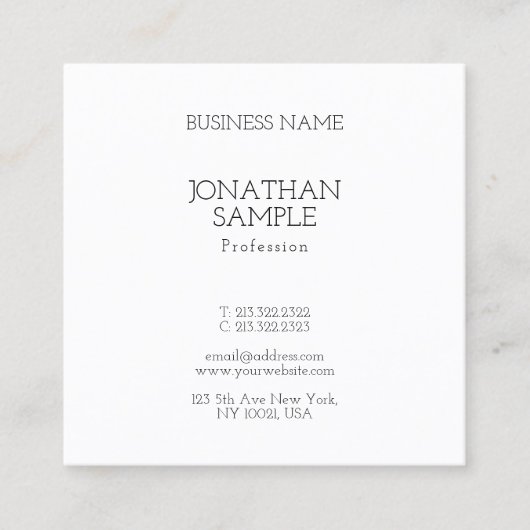 スクウェアシンプルクラスモダンプロフェッショナルトレンディー スクエア名刺 (正面)