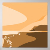 スクウェアスタイリッシュオレンジデジタルサンセットシースケープ ポスター (正面)