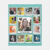 スクウェアパーソナライズされたフォトコラージュファミリーティール（緑がかった色） フリースブランケット (正面)