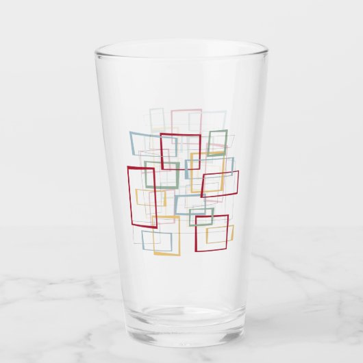 スクウェアファンキーミッドセンチュリーレッドブルーグリーンイエロー タンブラーグラス (正面)