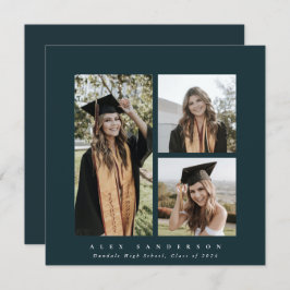 スクウェアミニマルグリーンフレームトリプルフォト卒業 案内状