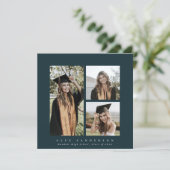 スクウェアミニマルグリーンフレームトリプルフォト卒業 案内状 (スタンド正面)