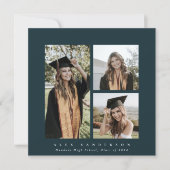 スクウェアミニマルグリーンフレームトリプルフォト卒業 案内状 (正面)
