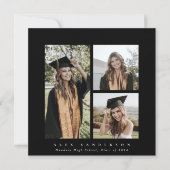 スクウェアミニマルブラックフレームトリプルフォト卒業 案内状 (正面)