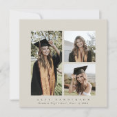 スクウェアミニマルベージュフレームトリプルフォト卒業 案内状 (正面)