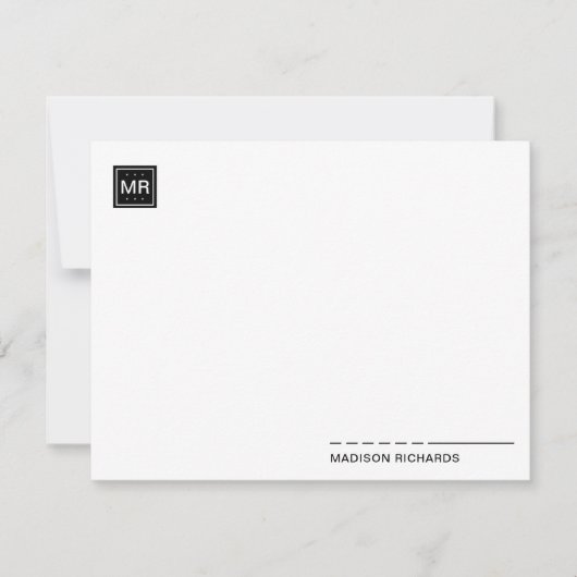 スクウェアミニマルモノグラムブラックシックタイポグラフィ ノートカード (正面)
