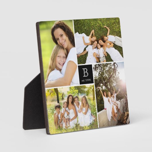 スクウェアモダングリッドファミリーモノグラム4フォトコラージュ フォトプラーク (正面)