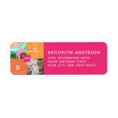 スクウェアモダンスケッチONEガールフォトバースデーパーティー ラベル (正面)