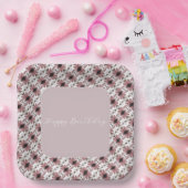 スクウェアモダンピンクとブルゴーニュ ペーパープレート (パーティー)