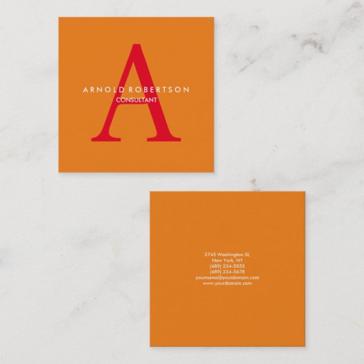 スクウェアモダンモノグラムトレンディーオレンジレッド スクエア名刺 (正面/裏面)