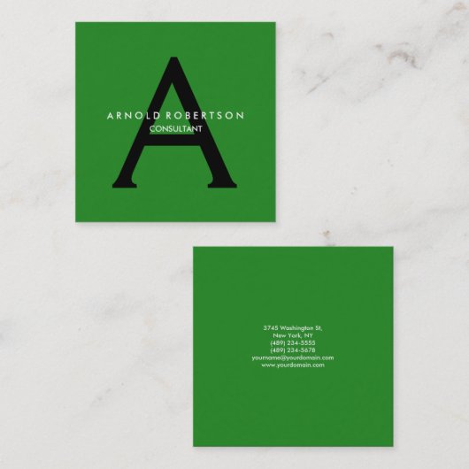 スクウェアモダンモノグラムトレンディーフォレストグリーンブラック スクエア名刺 (正面/裏面)