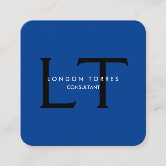 スクウェアモダンモノグラムトレンディーブルーブラック スクエア名刺 (正面)