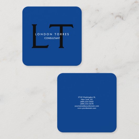 スクウェアモダンモノグラムトレンディーブルーブラック スクエア名刺 (正面/裏面)