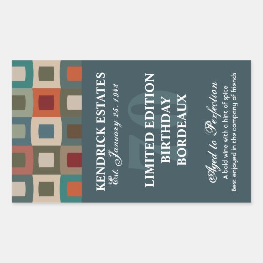 スクウェアモダン誕生日ワイン – 青(750ml) 長方形シール (正面)