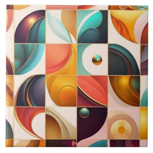 スクウェア抽象芸術レトロ人気があるコレクション タイル (正面)