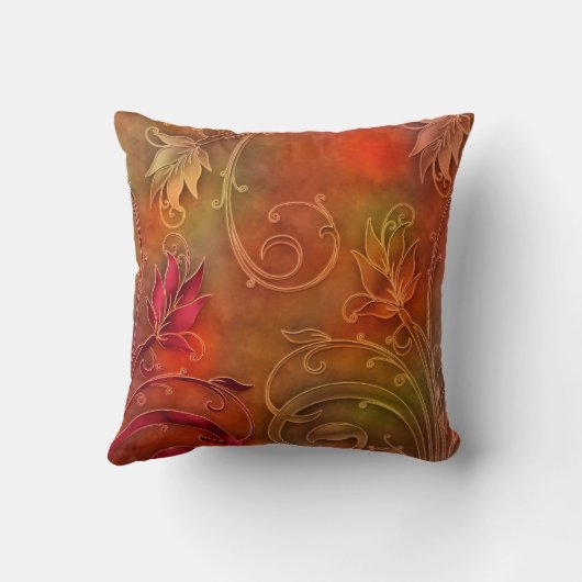 スクウェア枕赤オレンジフローラ クッション (裏面)