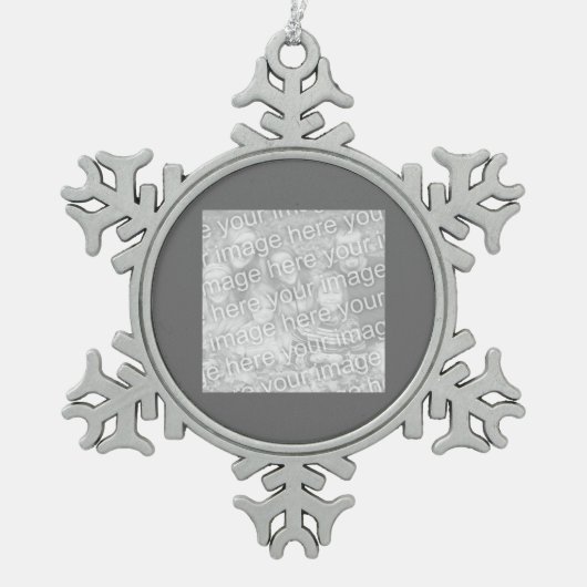 スクウェア炭の縁ど写真 スノーフレークピューターオーナメント (正面)