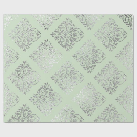 スクウェア王室のダマスクミントグリーンシルバービップ ラッピングペーパー (フラット)