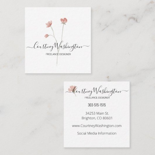 スクウェア・ビジネスミニマル・カードの水色 スクエア名刺 (正面/裏面)