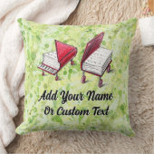 スクウェア・ブック・ツー・ピアノデザインライムクリームパインタリー クッション (ブランケット)