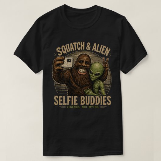 スクウォッチとエイリアンのセルフィーバディ Tシャツ (デザイン正面)