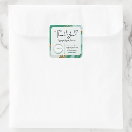スクエアありがとうビジネステッカー – 緑の大理石 スクエアシール (バッグ)