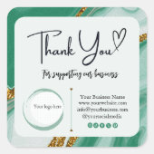 スクエアありがとうビジネステッカー – 緑の大理石 スクエアシール (正面)