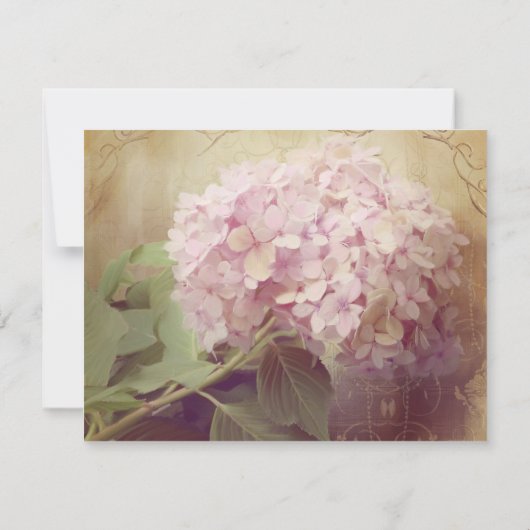 スクエアかわいらし赤面ピンクアジサイ・ヴィンテージウェディング 出欠カード (裏面)