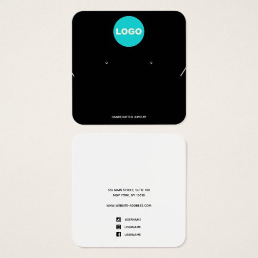 スクエアアドロゴブラックイヤリングとネックラックディスプレイ (正面&裏面)