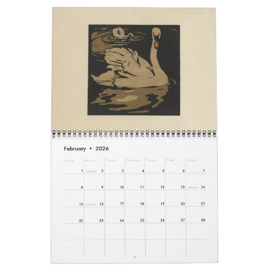 スクエアアニマルカレンダー – 納屋周囲の庭スケッチ カレンダー (2月 2026)