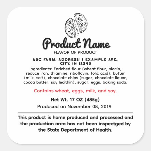 スクエアインディアナコテージの食の法則のラベル スクエアシール (正面)