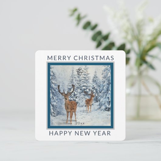 スクエアウィンターフォレスト（鹿あり） |クリスマス・ホリデー シーズンカード (スタンド正面)